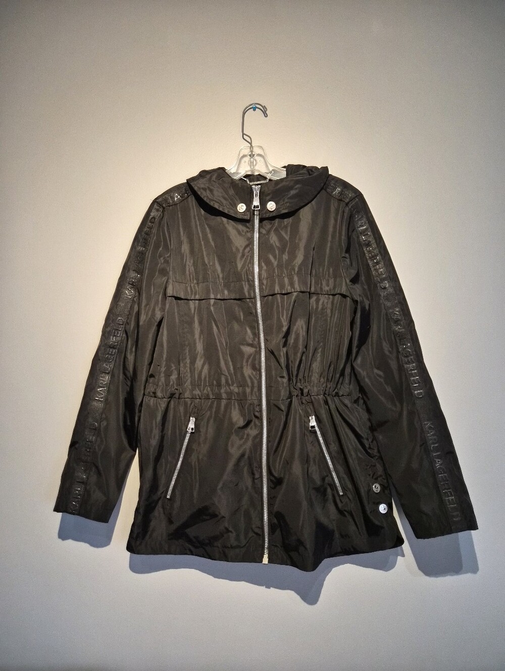 Karl Lagerfeld Womens Black Rain Jacket | Size Medium